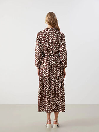 LCW Modest KAHVERENGİ Dik Yaka Desenli Kadın Elbise