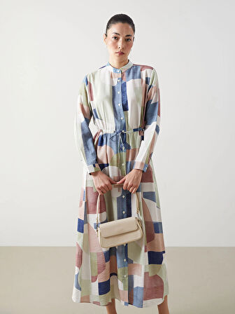 LCWAIKIKI Classic Karişik Hakim Yaka Desenli Kadın Gömlek Elbise