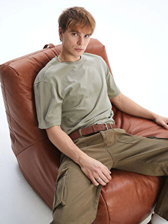 XSIDE Haki Bisiklet Yaka Penye Erkek Tişört