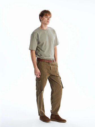 XSIDE Haki Bisiklet Yaka Penye Erkek Tişört