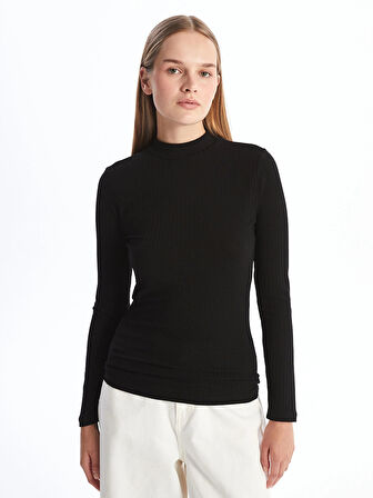 LCW Modest Siyah Dik Yaka Düz Uzun Kollu Kadın Body