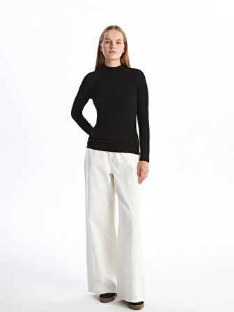 LCW Modest Siyah Dik Yaka Düz Uzun Kollu Kadın Body