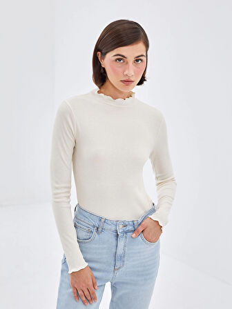 LCW Modest Ekru Dik Yaka Dokulu Kadın Body