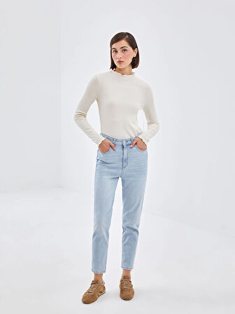 LCW Modest Ekru Dik Yaka Dokulu Kadın Body