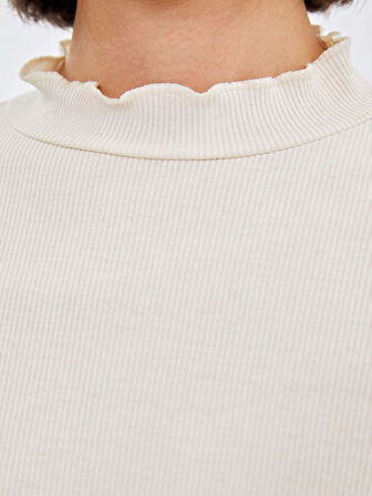 LCW Modest Ekru Dik Yaka Dokulu Kadın Body