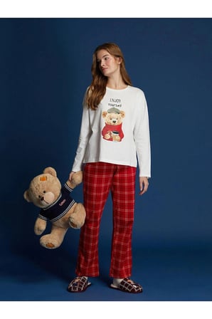 LCW DREAM Kırmızı Bisiklet Yaka Baskılı Kadın Pijama Takımı