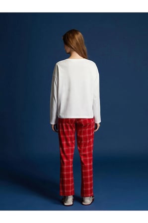 LCW DREAM Kırmızı Bisiklet Yaka Baskılı Kadın Pijama Takımı