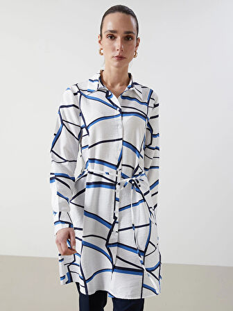 LCWAIKIKI Classic İNDİGO Desenli Kadın Gömlek Tunik