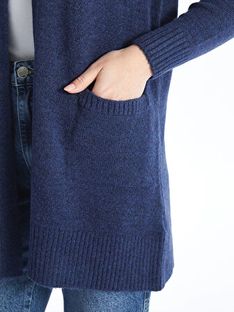 LCWAIKIKI Basic İNDİGO Şal Yaka Düz Uzun Kollu Kadın Triko Hırka