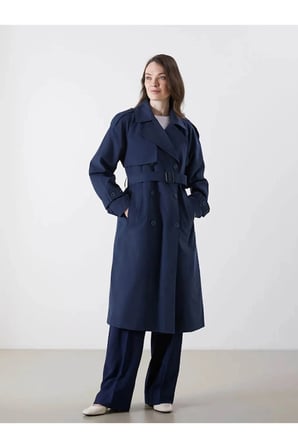 LCW Modest Lacivert Kruvaze Yaka Oversize Kadın Trençkot