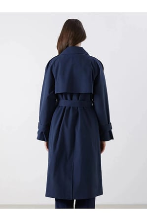 LCW Modest Lacivert Kruvaze Yaka Oversize Kadın Trençkot