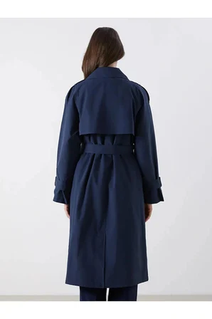 LCW Modest Lacivert Kruvaze Yaka Oversize Kadın Trençkot