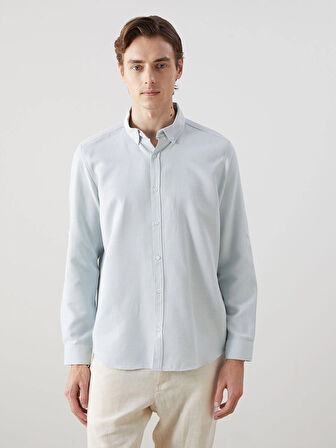 LCW Vision YEŞİL Slim Fit Uzun Kollu Armürlü Erkek Gömlek