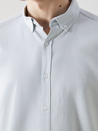 LCW Vision YEŞİL Slim Fit Uzun Kollu Armürlü Erkek Gömlek
