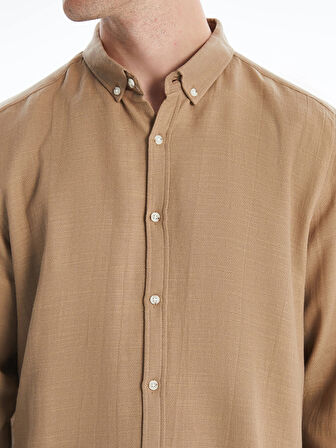 LCW Vision Bej Slim Fit Uzun Kollu Armürlü Erkek Gömlek