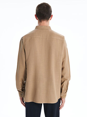 LCW Vision Bej Slim Fit Uzun Kollu Armürlü Erkek Gömlek