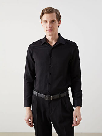 LCWAIKIKI Formal SİYAH Regular Fit Uzun Kollu Armürlü Erkek Gömlek
