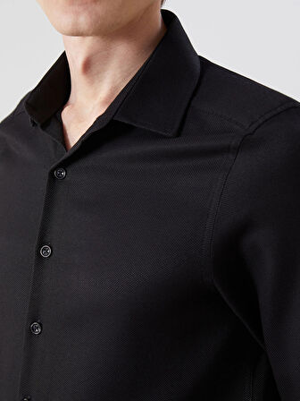 LCWAIKIKI Formal SİYAH Regular Fit Uzun Kollu Armürlü Erkek Gömlek
