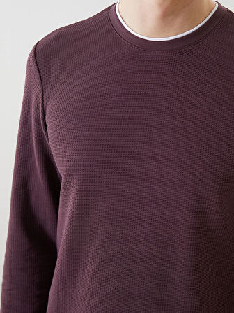 LCWAIKIKI Classic Mürdüm Bisiklet Yaka Uzun Kollu Erkek Sweatshirt