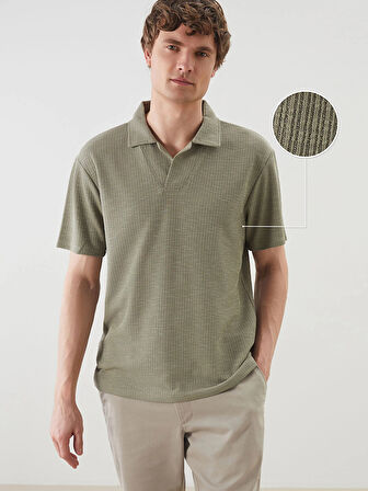 LCW Vision Yeşil Polo Yaka Kısa Kollu Erkek Dokulu Tişört