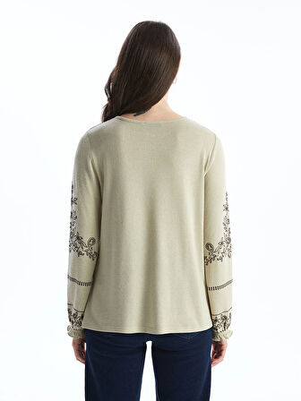 LCW Grace BEJ Bisiklet Yaka Nakışlı Kadın Bluz
