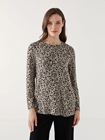 LC WAIKIKI BEJ Bisiklet Yaka Leopar Desenli Kadın Bluz