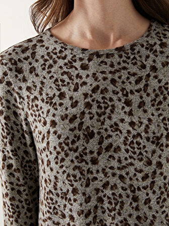 LC WAIKIKI BEJ Bisiklet Yaka Leopar Desenli Kadın Bluz