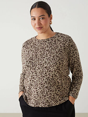 LC WAIKIKI BEJ Bisiklet Yaka Leopar Desenli Kadın Bluz