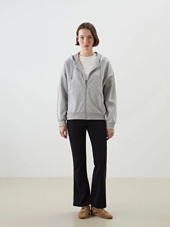 LCWAIKIKI Classic Gri Kapüşonlu Oversize Kadın Fermuarlı Sweatshirt