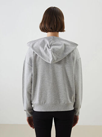 LCWAIKIKI Classic Gri Kapüşonlu Oversize Kadın Fermuarlı Sweatshirt