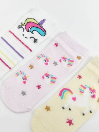 LCW Kids Ekru Desenli Kız Çocuk Patik Çorap 5'li