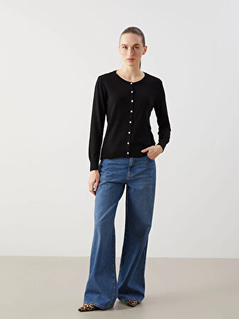 LCWAIKIKI Classic Siyah Bisiklet Yaka Kadın Triko Hırka