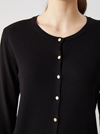 LCWAIKIKI Classic Siyah Bisiklet Yaka Kadın Triko Hırka