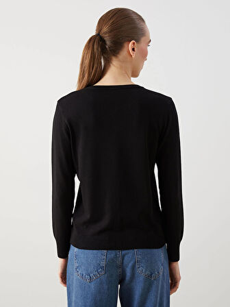 LCWAIKIKI Classic Siyah Bisiklet Yaka Kadın Triko Hırka