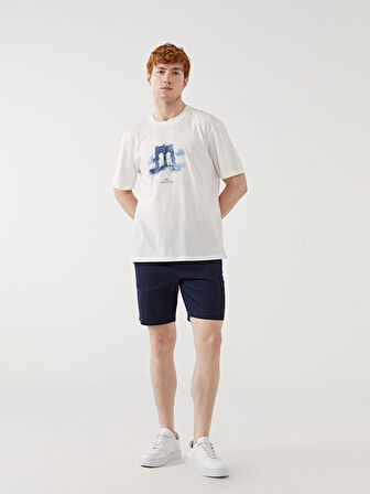 XSIDE Ekru Bisiklet Yaka Baskılı Penye Erkek Tişört