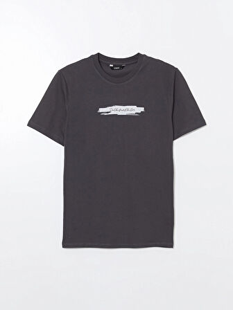 XSIDE Antrasit Bisiklet Yaka Baskılı Penye Erkek Tişört