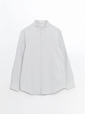 LCW Vision GRİ Slim Fit Uzun Kollu Armürlü Erkek Gömlek