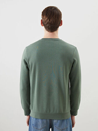 LCWAIKIKI Basic Yeşil Bisiklet Yaka Uzun Kollu Baskılı Erkek Sweatshirt