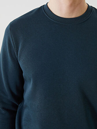 LCWAIKIKI Basic Petrol Bisiklet Yaka Uzun Kollu Baskılı Erkek Sweatshirt