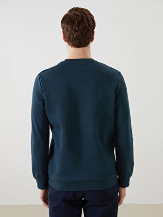 LCWAIKIKI Basic Petrol Bisiklet Yaka Uzun Kollu Baskılı Erkek Sweatshirt