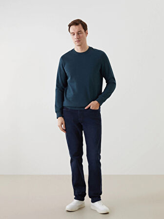 LCWAIKIKI Basic Petrol Bisiklet Yaka Uzun Kollu Baskılı Erkek Sweatshirt