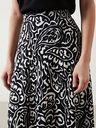 LCWAIKIKI Classic Siyah Beli Lastikli Desenli Kadın Etek