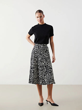 LCWAIKIKI Classic Siyah Beli Lastikli Desenli Kadın Etek