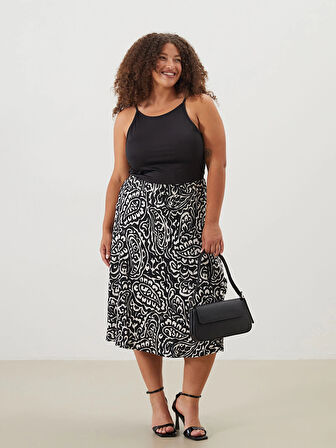 LCWAIKIKI Classic Siyah Beli Lastikli Desenli Kadın Etek