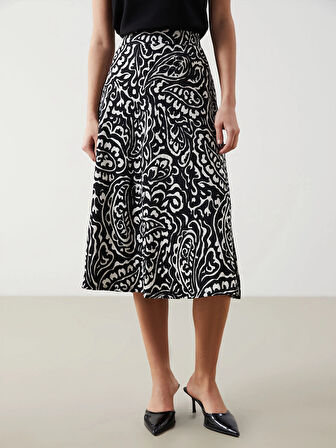 LCWAIKIKI Classic Siyah Beli Lastikli Desenli Kadın Etek