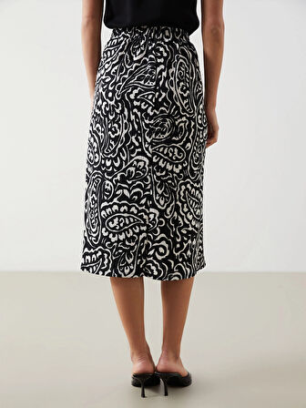 LCWAIKIKI Classic Siyah Beli Lastikli Desenli Kadın Etek