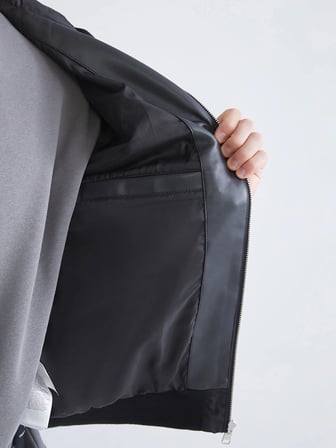 XSIDE Siyah Standart Kalıp Kapüşonlu Erkek Deri Görünümlü Ceket