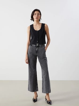LCW Jeans GRİ Wideleg Kadın Jean Pantolon