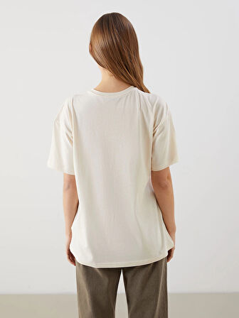 XSIDE Bej Bisiklet Yaka Los Angeles Baskılı Kadın Tişört