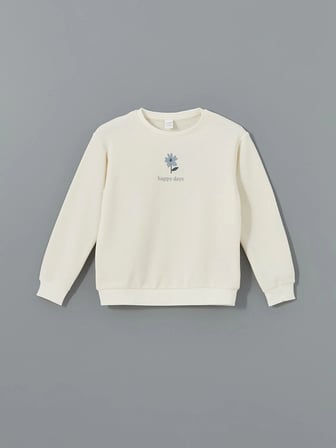 LCW Kids EKRU Bisiklet Yaka Çiçekli Kız Bebek Sweatshirt ve Tayt 2'li